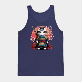 Japanese Samurai Cat Tattoo, Kawaii Ninja Cat Tank Top